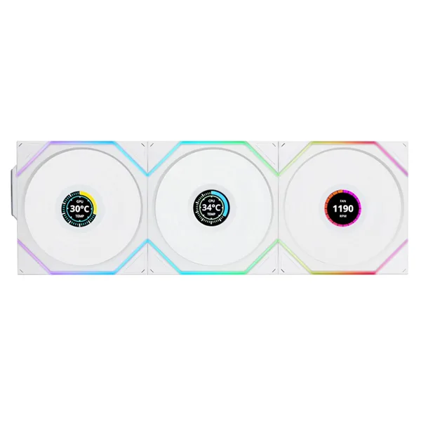خرید فن کیس Lian Li UNI TL LCD 120 با تیغه های معکوس - بی سیم - پک سه تایی - سفید