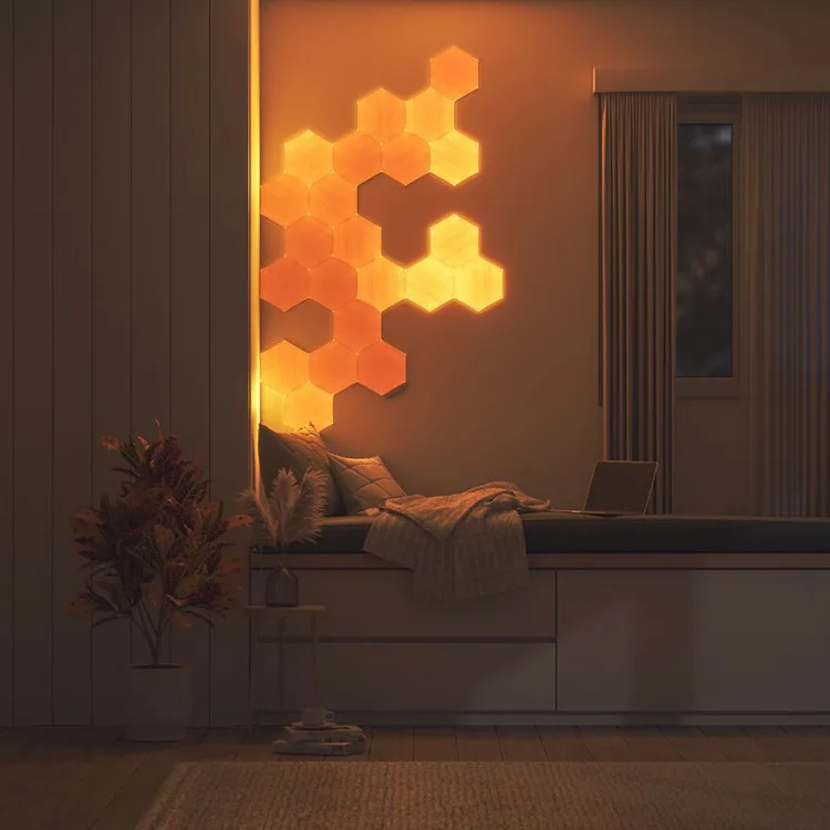 خرید پنل روشنایی هوشمند Nanoleaf Elements کیت Smarter - طرح Wood Look - هفت قطعه