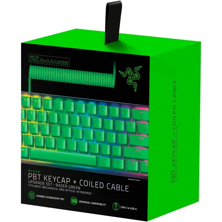 خرید ست دکمه های کیبورد Razer - جنس PBT + کابل USB-C پیچ خورده - سبز ریزر