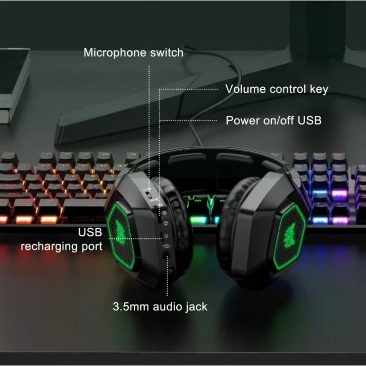 خرید هدست گیمینگ Onikuma K10 - بی سیم - LED سبز