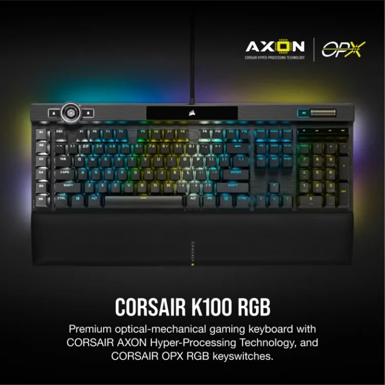 خرید کیبورد Corsair K100 RGB - سوییچ اپتیکال-مکانیکی Corsair OPX - رنگ Midnight Gold