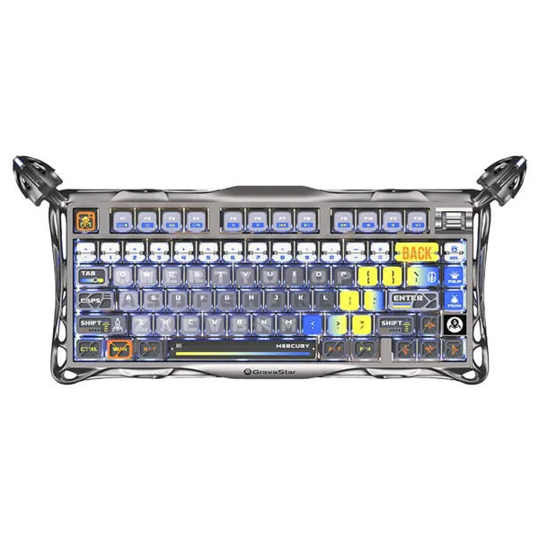 خرید کیبورد GravaStar Mercury K1 Pro - بی سیم - سوییچ مکانیکی خطی با قابلیت تعویض سریع - نقره ای میان ستاره ای