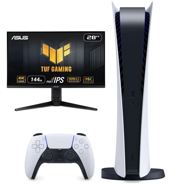 خرید پلی استیشن 5 دیجیتال + مانیتور Asus TUF VG28UQL1A 4K