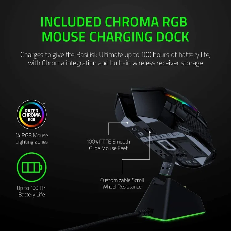 خرید موس گیمینگ Razer Basilisk Ultimate به همراه پایه شارژ