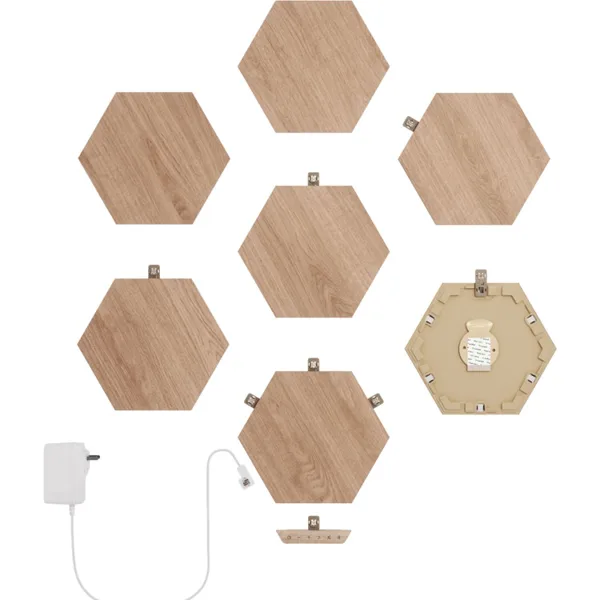 خرید پنل روشنایی هوشمند Nanoleaf Elements کیت Smarter - طرح Wood Look - هفت قطعه
