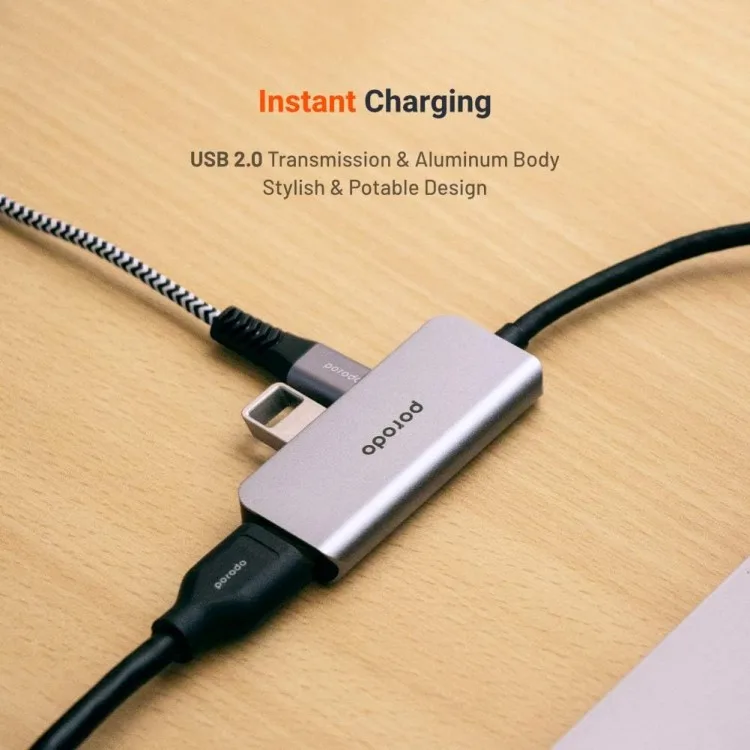 خرید هاب سه کاره Porodo Aluminum - پورت USB-C
