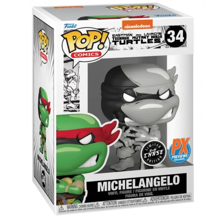 خرید عروسک POP! - شخصیت میکلانجلو از کامیک بوک TMNT - نسخه محدود Chase - سیاه و سفید