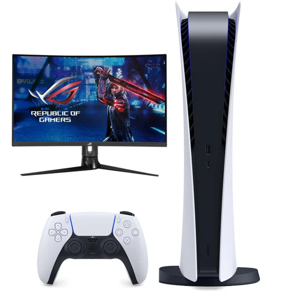 خرید پلی استیشن 5 دیجیتال + مانیتور ROG Strix XG32VC