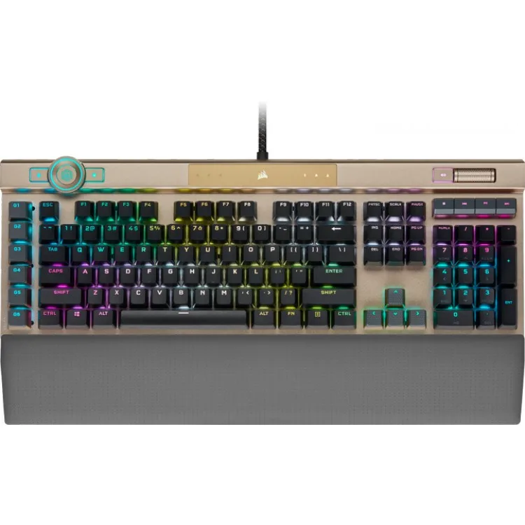 خرید کیبورد Corsair K100 RGB - سوییچ اپتیکال-مکانیکی Corsair OPX - رنگ Midnight Gold