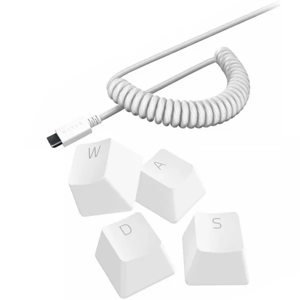 خرید ست دکمه های کیبورد Razer - جنس PBT + کابل USB-C پیچ خورده - سفید جیوه ای