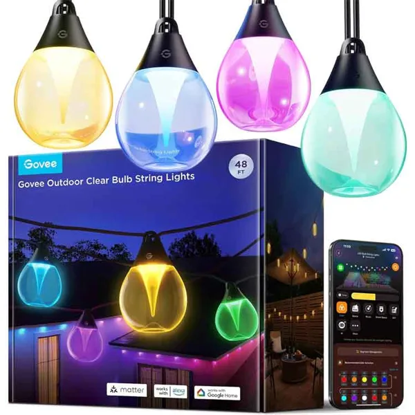 خرید لامپ هوشمند حبابی Govee Outdoor String - طرح شفاف - پک ۱۵ تایی - طول ۱۵ متر
