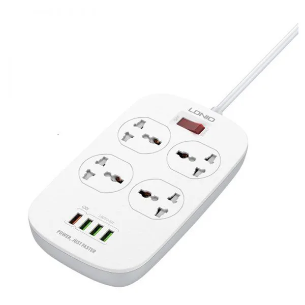 خرید محافظ برق LDNIO SC4407 دارای چهار پریز برق و چهار پورت USB