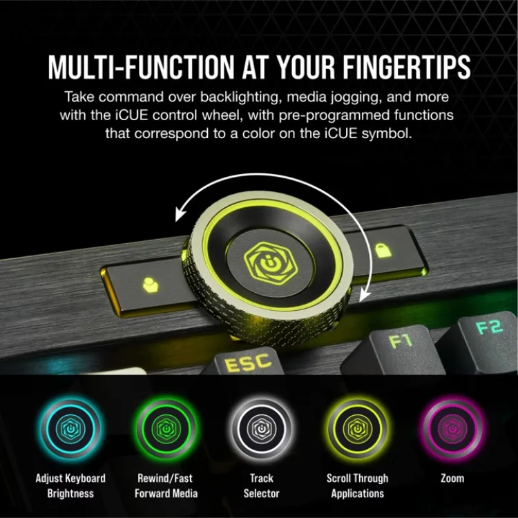خرید کیبورد Corsair K100 RGB - سوییچ اپتیکال-مکانیکی Corsair OPX - رنگ Midnight Gold