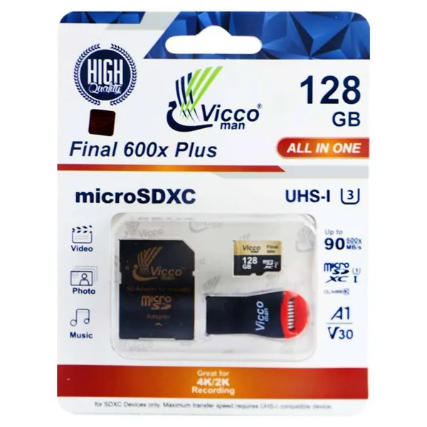 خرید کارت میکرو اس دی Vicco Man و فلش مموری - ظرفیت ۱۲۸ گیگابایت