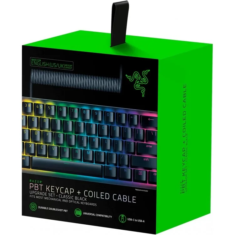 خرید ست دکمه های کیبورد Razer - جنس PBT + کابل USB-C پیچ خورده - سیاه کلاسیک